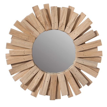 VINTIQUEWISE Hanging Sunburst Round Natural Wood Wall Mirror for the Entryway, Living Room, or Vanity QI004382